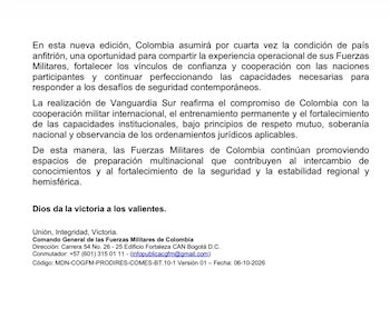 La milicia señaló que las tropas norteamericanas vienen para compartir experiencias - Crédito Ejército Nacional