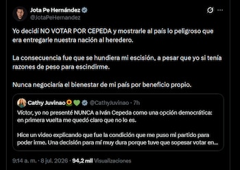 Jota Pe Hernández comparó su caso con el de Cathy Juvinao y cuestionó que la Alianza Verde no le diera aval para desligarse - crédito X