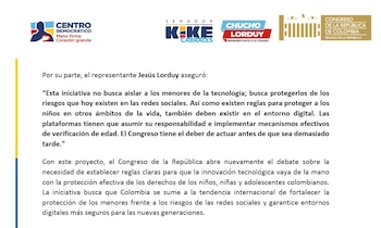 La radicación de este proyecto ocurre en un escenario marcado por datos que reflejan una realidad crítica. Según el informe Disrupting Harm Colombia, elaborado por Unicef, Ecpat International e Interpol, uno de cada cinco adolescentes usuarios de internet en Colombia ha sufrido algún tipo de abuso o explotación sexual facilitada por tecnología durante el último año - crédito Centro Democrático