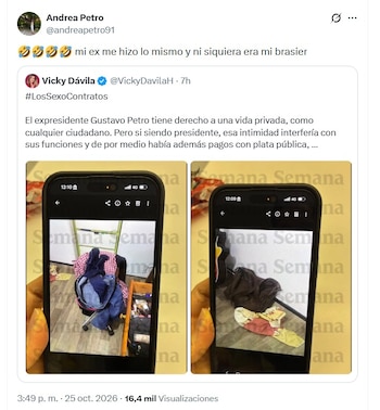 Andrea Petro recurrió a la ironía para referirse a la controversia familiar y a los comentarios sobre la vida íntima de su padre - crédito @andreapetro91/X