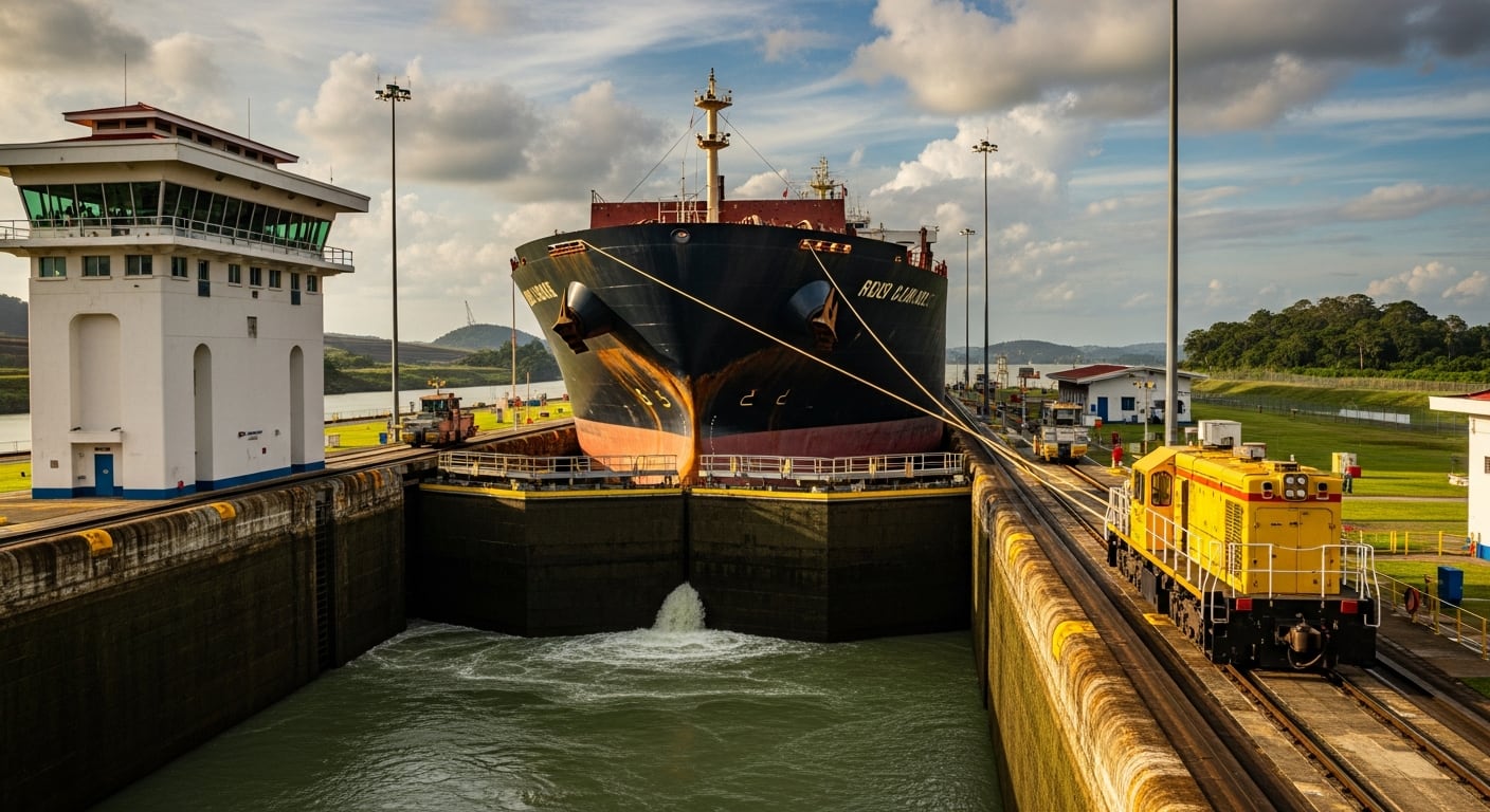 Un buque de carga avanza por el sistema de esclusas del Canal de Panamá, un paso clave para el comercio marítimo global. (Imagen Ilustrativa Infobae)