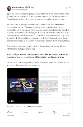 Hanwen Zhang cuestionó resultados de encuesta Celag