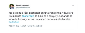 El mensaje de apoyo de