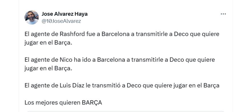 El comunicador informó que los representantes de tres jugadores estuvieron en Cataluña - crédito @10JoseAlvarez/X