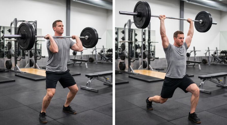 El push press, el push jerk y el split jerk suman el impulso de las piernas para elevar la barra y modificar el trabajo de hombros (Imagen Ilustrativa Infobae)