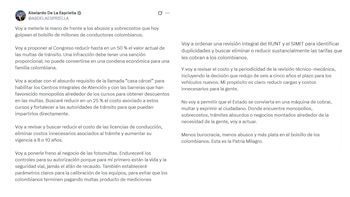 Este fue el anuncio de Abelardo de la Espriella sobre la política de tránsito en el país - crédito @ABDELAESPRIELLA/X