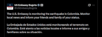 Embajada de Estados Unidos en Colombia - crédito @USEmbassyBogota/X
