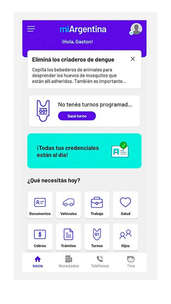 La primera página es para seleccionar "vehículos"