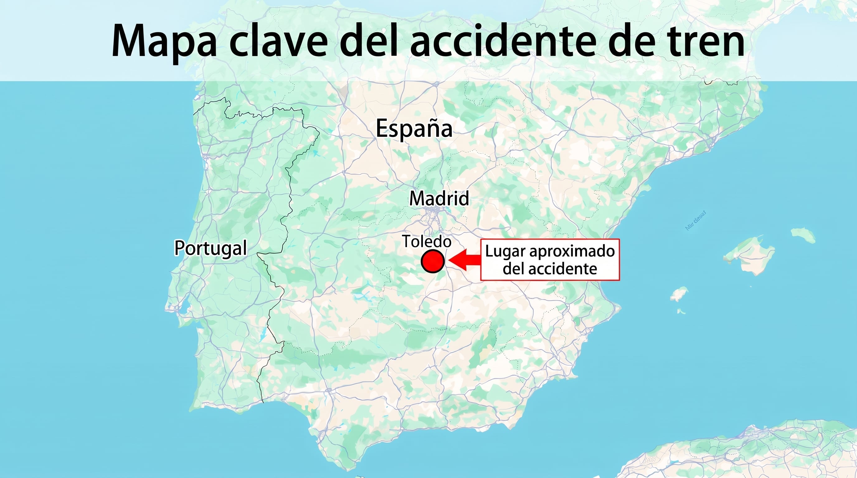 Lugar aproximado donde se ha producido el accidente de tren entre un AVE y un Iryo en España. (Imagen Ilustrativa Infobae)