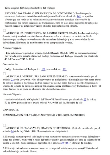 El artículo 167 del CST establece la distrubución de las horas de trabajo - crédito CST