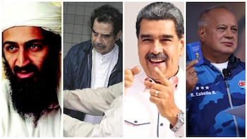 De izquierda a derecha: Osama Bin Laden, Saddam Hussein, Nicolás Maduro y Diosdado Cabello. Crédito: FBI / Redes Sociales