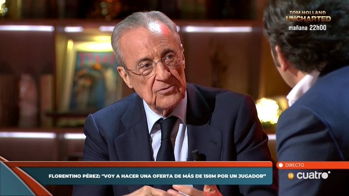 Florentino Pérez ha anunciado en 'Horizonte' que este martes, si sale presidente, va a ofrecer 150 millones por un atacante (@HorizonteCuatro)