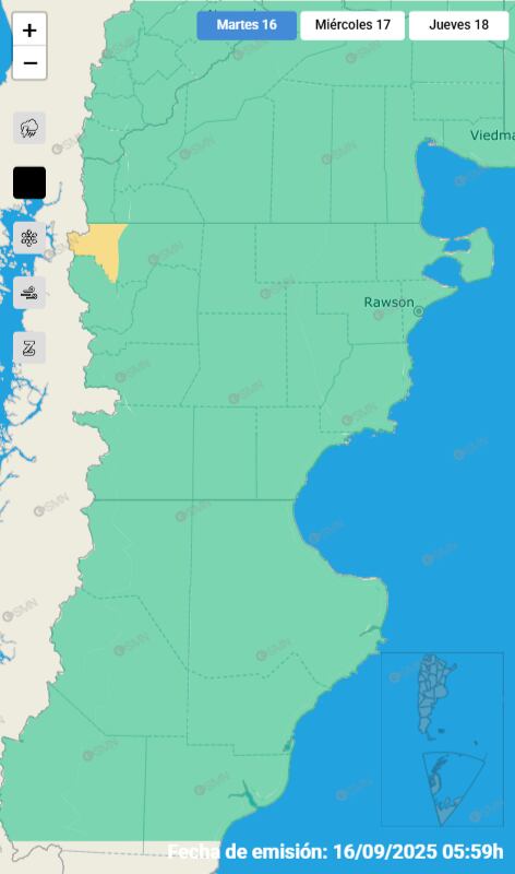 La alerta amarilla por lluvias en el noroeste de Chubut.
