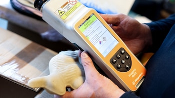 Un oficial escanea un conejo