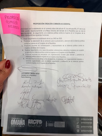 La propuesta de Alejandra Omaña para crear un protocolo contra la violencia política en el Congreso - crédito @aleomanao/X