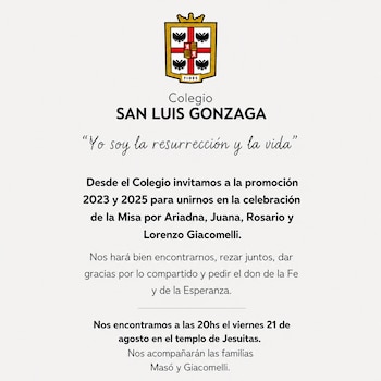 La misa por las hermanas Masó y su madre se realizará el viernes 21 de agosto a las 20 en el templo de Jesuitas, según informó el colegio en sus redes sociales