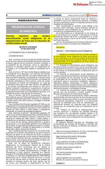 Decreto Supremo que declara toque