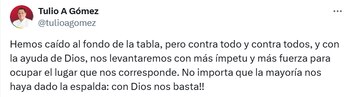 Tulio Gómez envió mensaje a