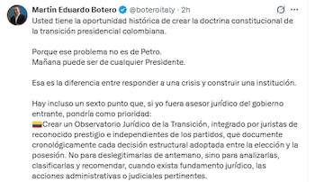 Proposta feita ao vice-presidente José Manuel Restrepo - crédito @boteroitaly/X