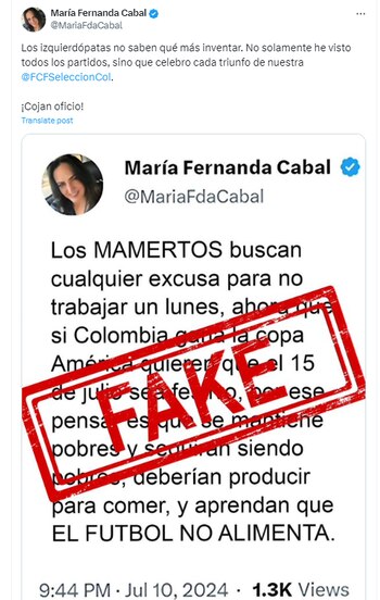 María Fernanda Cabal denunció publicación