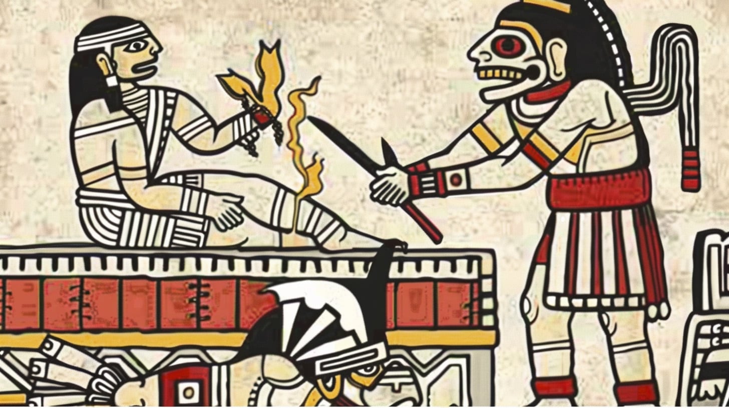 La representación de un ritual de sacrificio azteca, mostrando sus prácticas ceremoniales antiguas - (Imagen Ilustrativa Infobae)