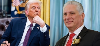 Combo de dos fotografías del presidente de los Estados Unidos, Donald Trump (i), y el presidente de Cuba, Miguel Díaz Canel. EFE/Jim Lo Scalzo/ Maxim Shetov