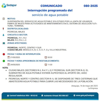 Sedapar ha programado un corte