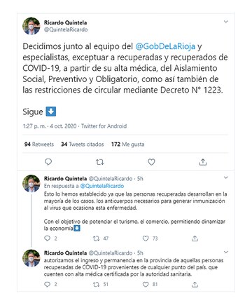Captura del tuit del gobernador