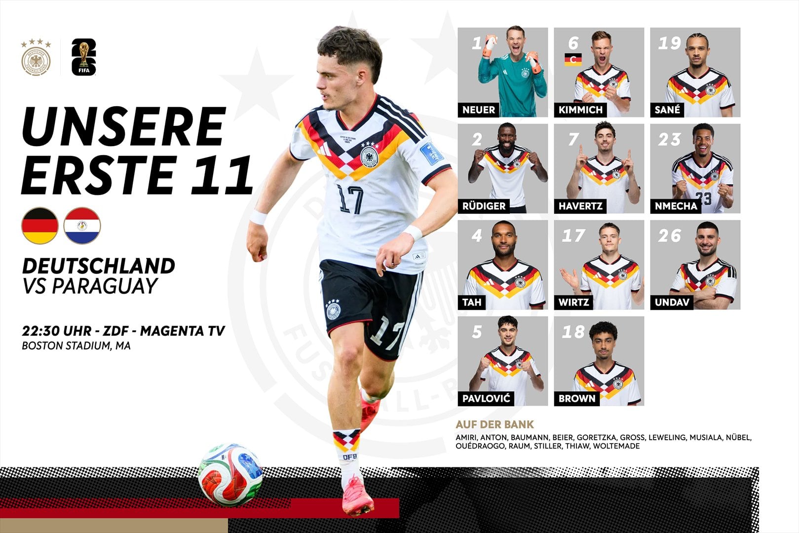 La formacion de Alemania para enfrentar a Paraguay (X:@DFB_Team)