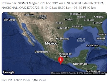 El sismo fue detectado en Pinotepa Nacional, Oaxaca. Foto: X/@SSNMexico.