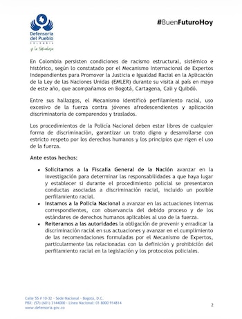 Defensoría del Pueblo - crédito @DefensoriaCol/X