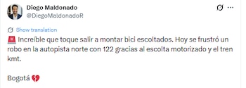 Ciudadano por poco es sometido a un atraco en el norte de Bogotá, su escolta armado le ayudó - @DiegoMaldonadoR/X
