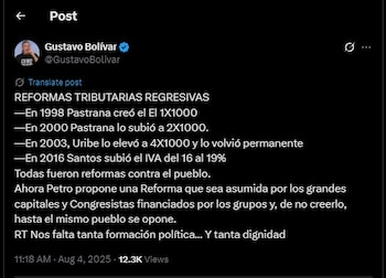 Gustavo Bolívar salió en defensa