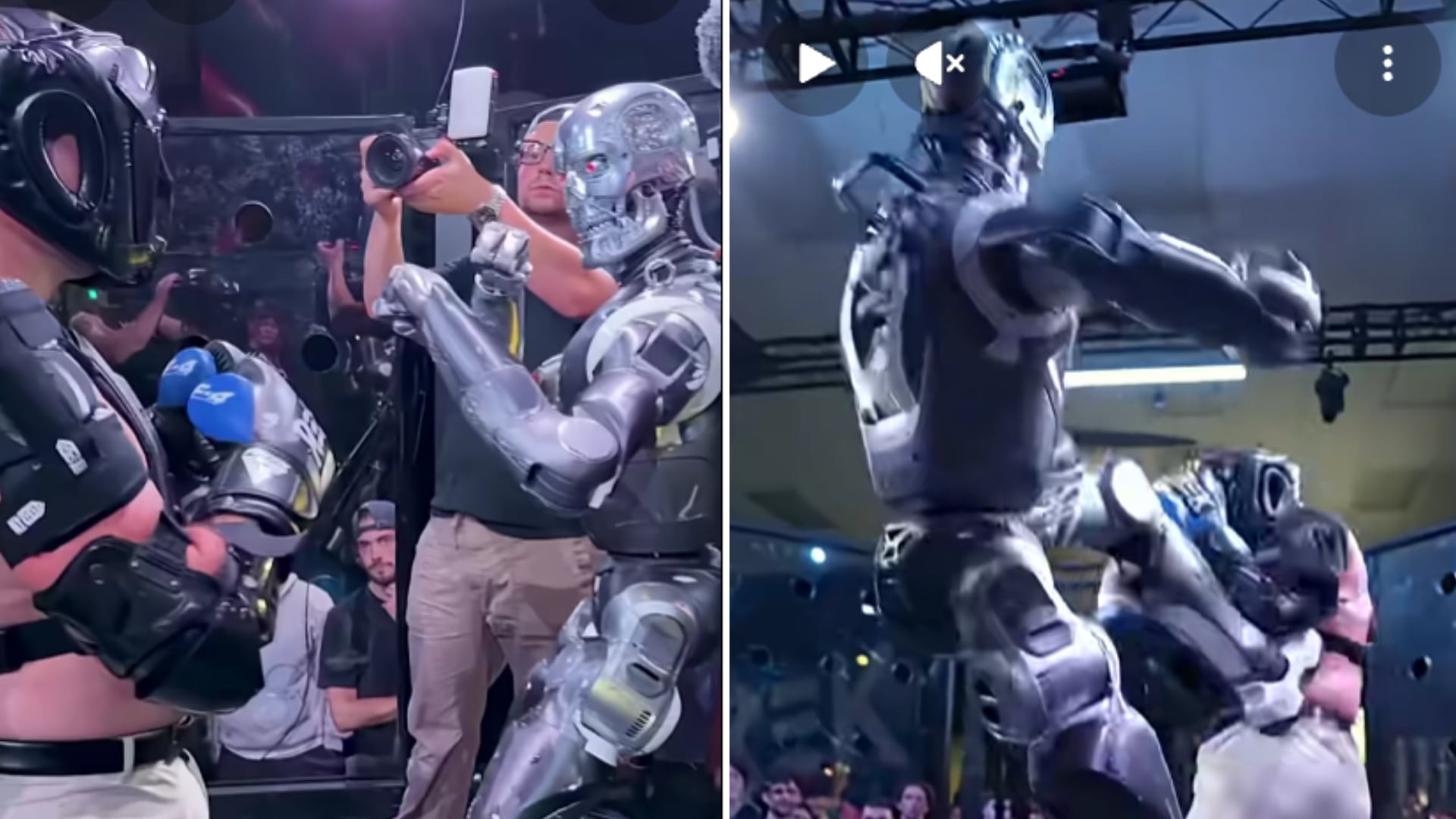 El robot humanoide, de 1,83 metros y estructura de acero, se impuso en el combate frente al influencer Frankie LaPenna.(FrankieLapenna/YouTube)