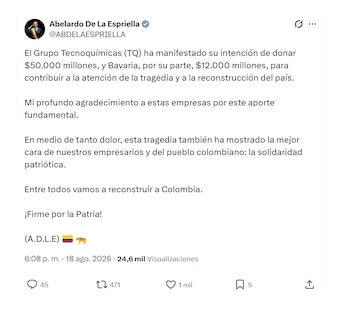 Abelardo de la Espriella informó sobre nuevas donaciones