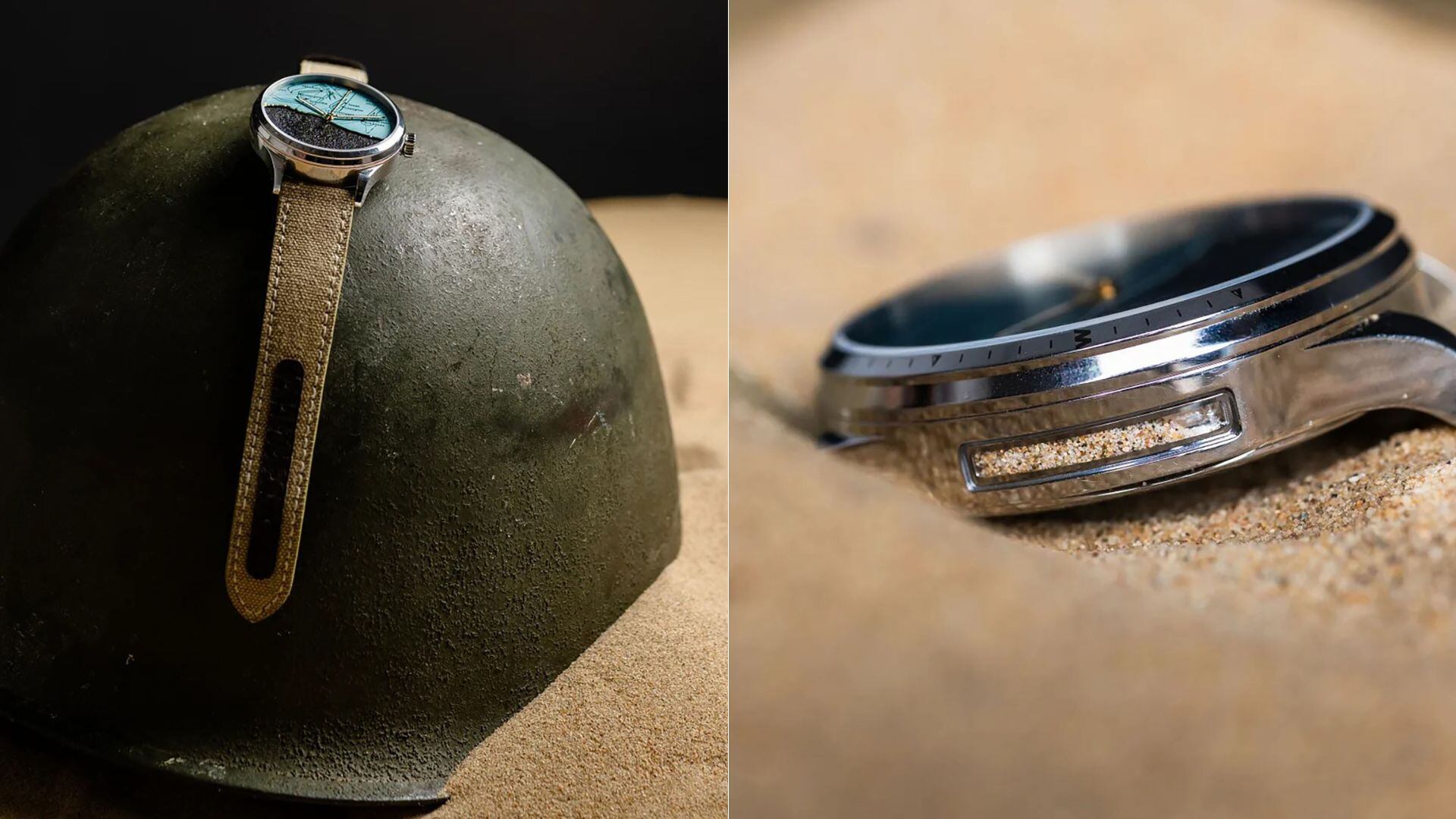 La obtención de arena de Normandía para el reloj requirió permisos especiales y respeto por las regulaciones locales francesas (Col&MacArthur)