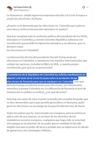 Gustavo Petro y sus mensajes sobre las elecciones en Colombia