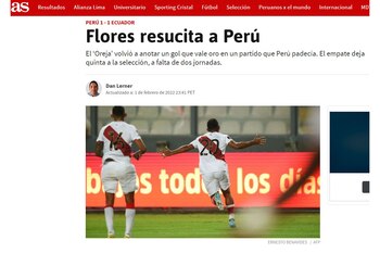 Titular del diario 'AS' de España por el Perú vs. Ecuador.