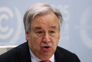 El Secretario General de las Naciones Unidas, Antonio Guterres, asiste a una conferencia de prensa en vísperas de la Cumbre de las Naciones Unidas sobre el Clima (COP25) en Madrid, España, el 1 de diciembre de 2019. REUTERS/Sergio Pérez