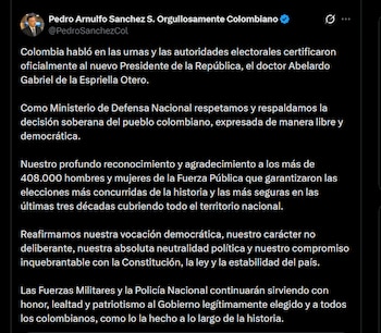 Pedro Sánchez - crédito @PedroSanchezCol/X