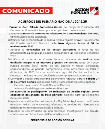 Comunicado de la Presidencia de