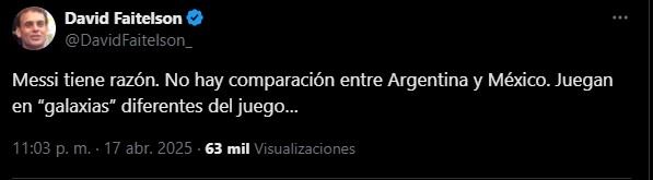 Faitelson encendió más la polémica al estar de acuerdo con Messi. (X/ @DavidFaitelson)