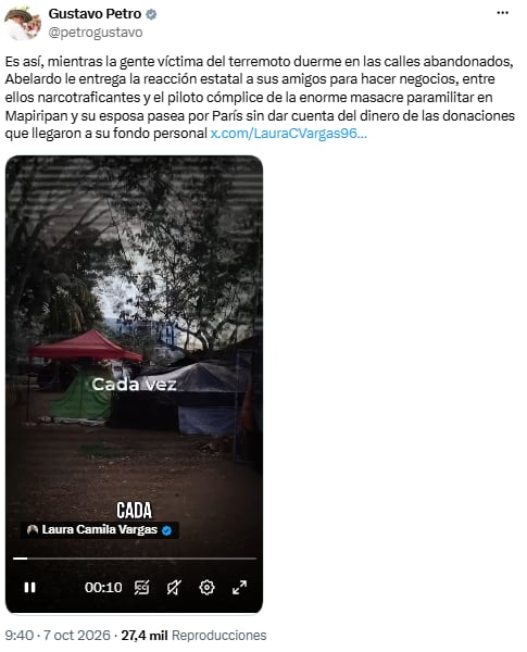 Gustavo Petro cuestionó viaje de Ana Lucía Pineda a París y Ocampo pidió cuentas al Dapre - crédito @petrogustavo/X