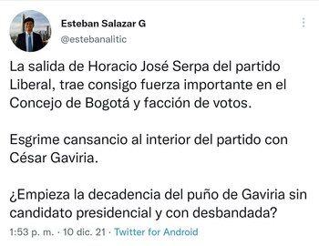 Esteban Salazar reaccionó a la