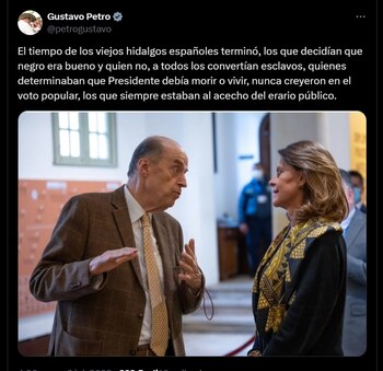 Publicación de Gustavo Petro sobre