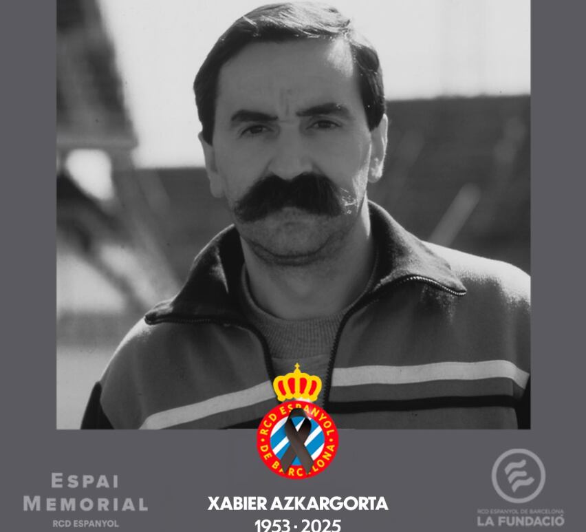 Anuncio del Espanyol en X sobre la muerte de Xabier Azkargorta. (X/Espanyol)