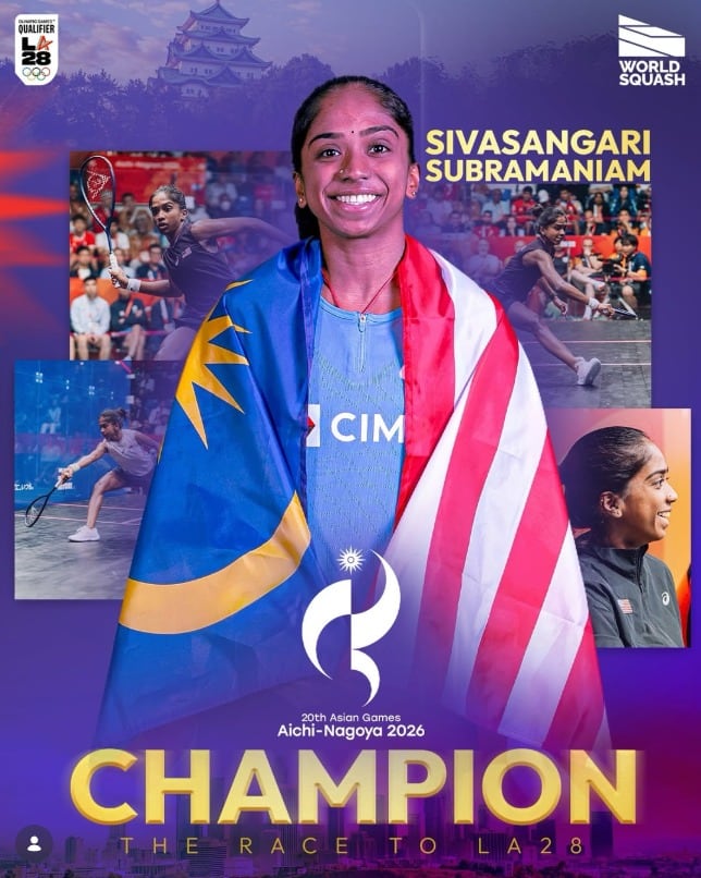 Sivasangari Subramaniam retuvo el título individual femenino de squash en los Juegos Asiáticos de Aichi-Nagoya al vencer a la india Anahat Singh (Instagram/@sivasangari_)