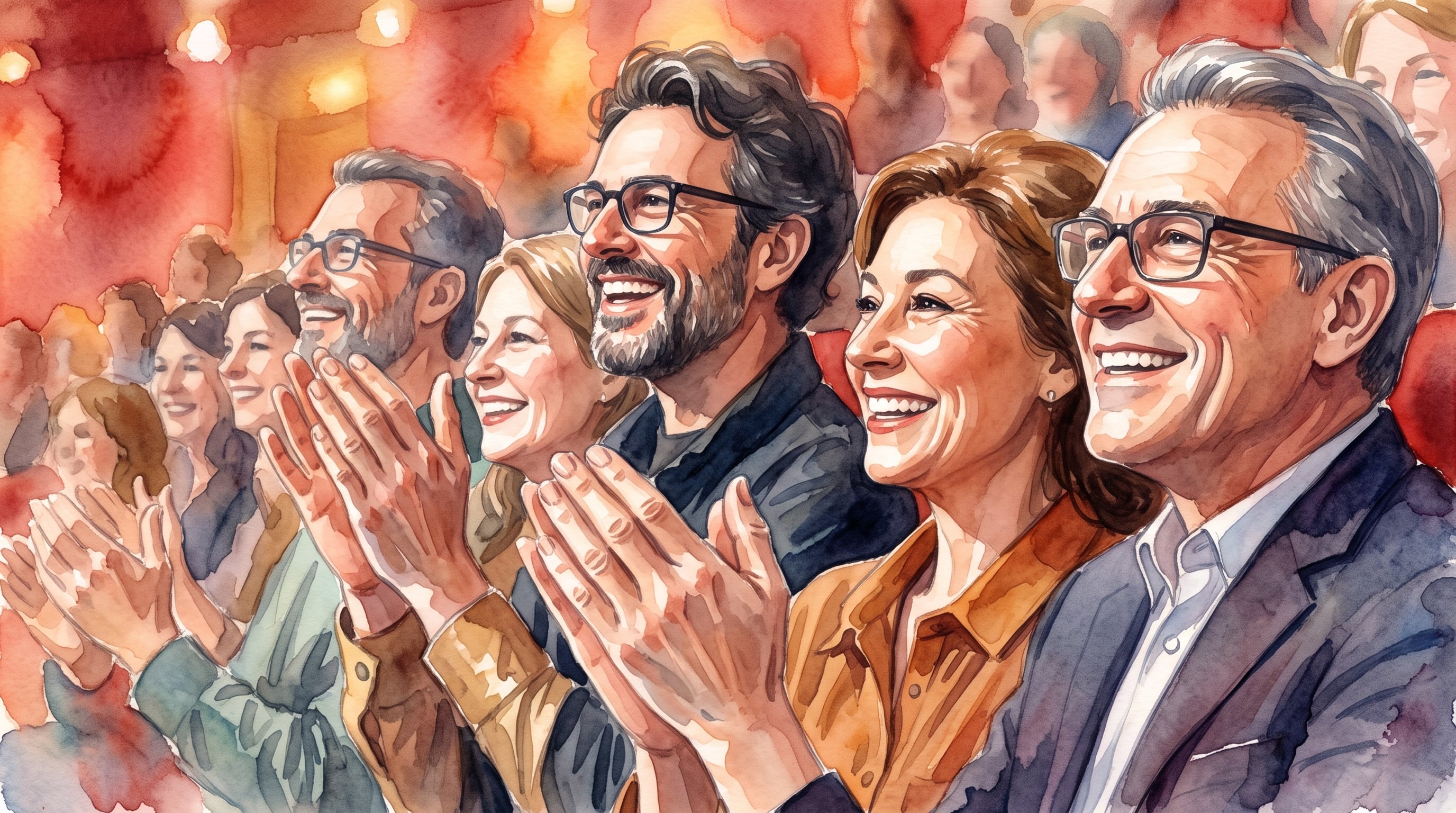 Varias personas sentadas en las butacas de un auditorio sonríen y aplauden durante una función. (Imagen Ilustrativa Infobae)