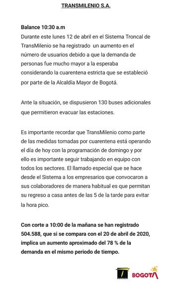 Transmilenio invita a los empresarios