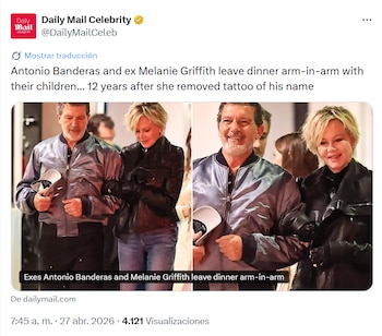 Antonio Banderas y Melanie Griffith en una publicación del Daily Mail (X).